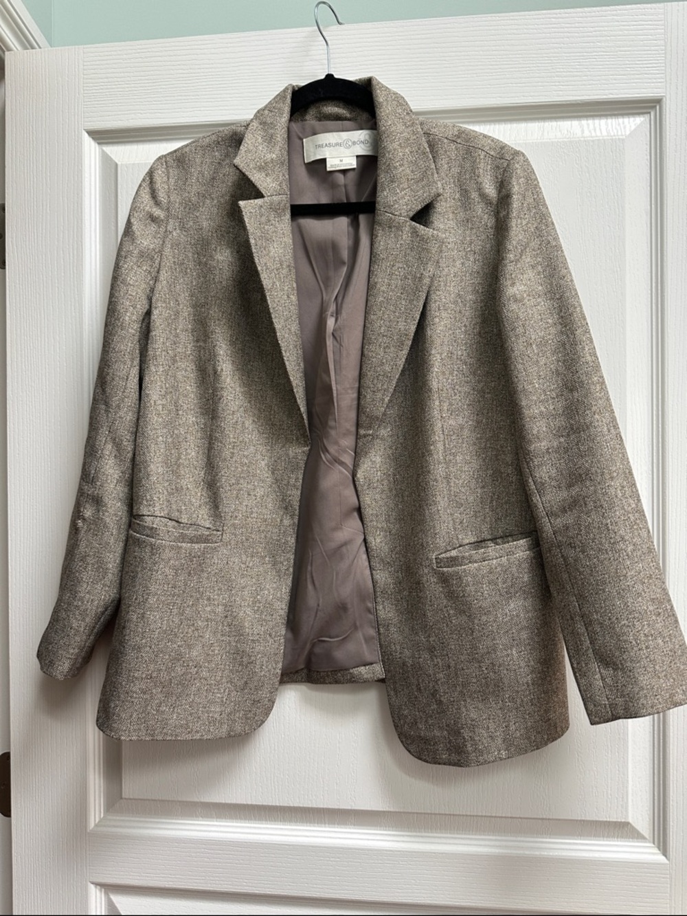 Treasure & Bond Taupe Heathered Wool-Blend Blazer
